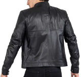 Chaqueta de motorista de piel de cordero para hombre con cuatro bolsillos, corte regular - B209