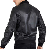 Chaqueta bomber negra de piel de cordero auténtica para hombre, corte regular - B203