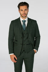 Leo - Blazer de corte entallado a cuadros verdes para hombre