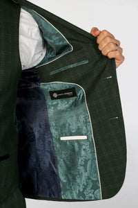 Leo - Blazer de corte entallado a cuadros verdes para hombre