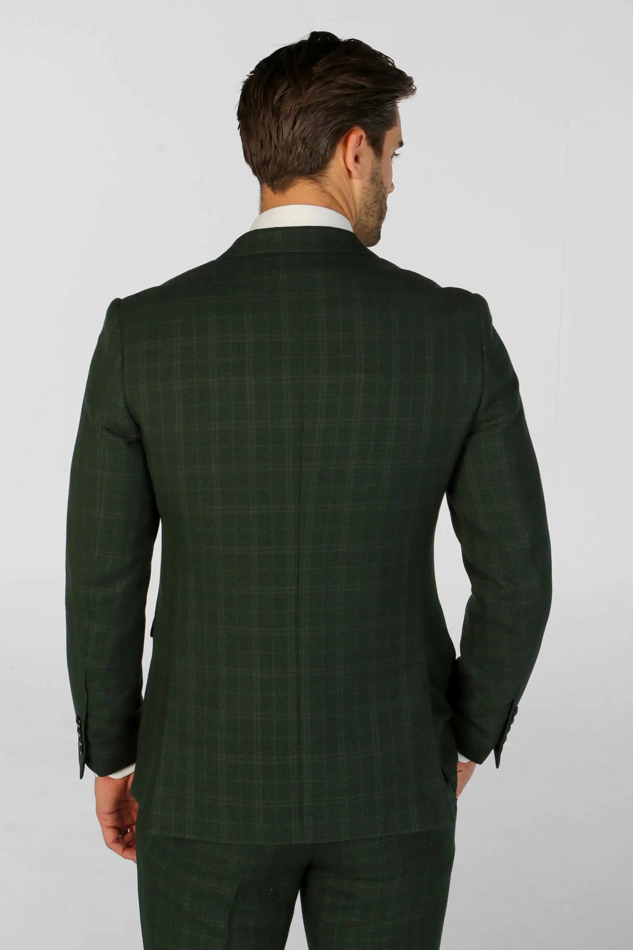 Leo - Blazer de corte entallado a cuadros verdes para hombre