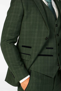 Leo - Blazer de corte entallado a cuadros verdes para hombre