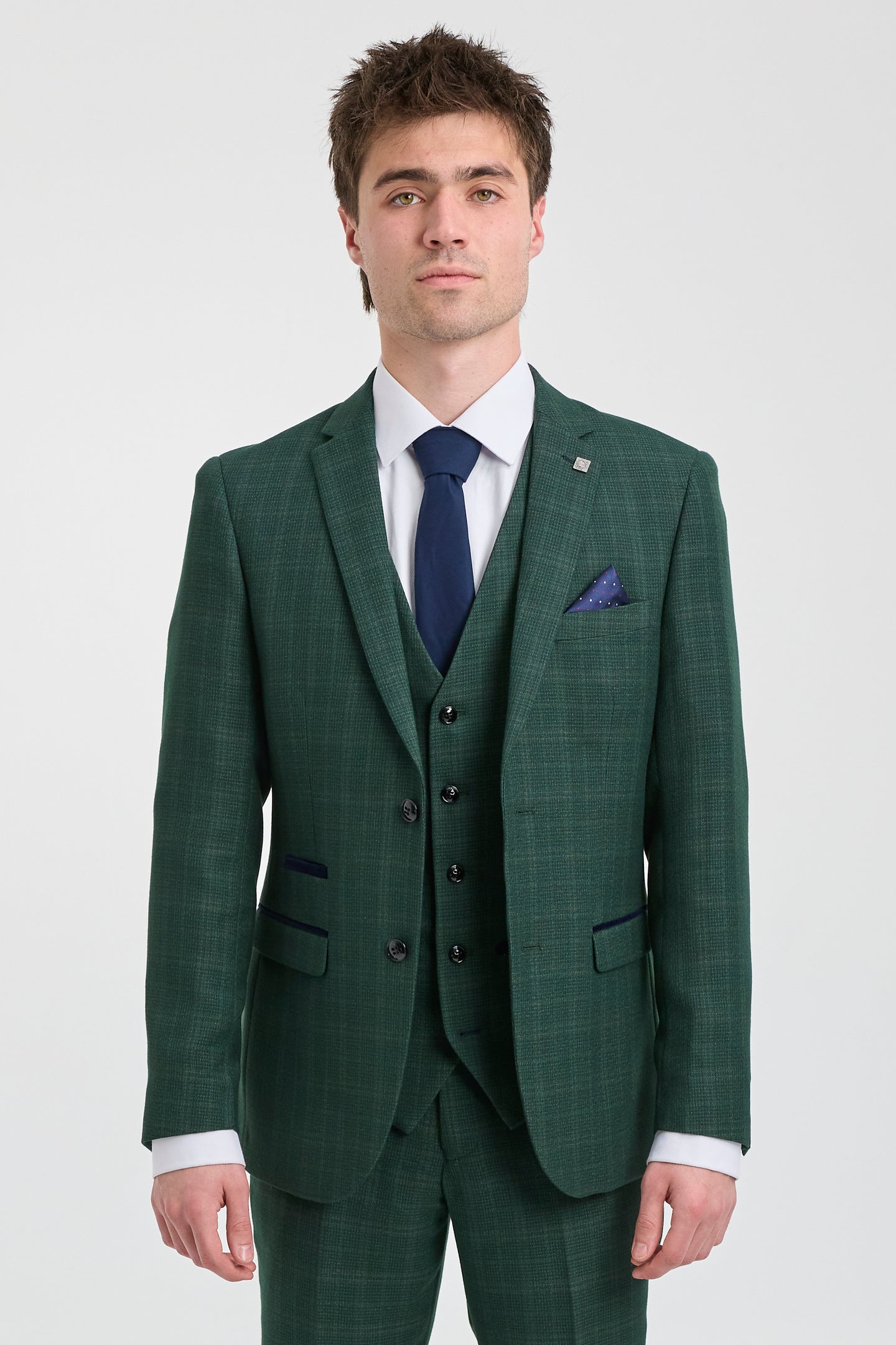 Leo - Traje de hombre de 3 piezas a cuadros verde de corte sastre