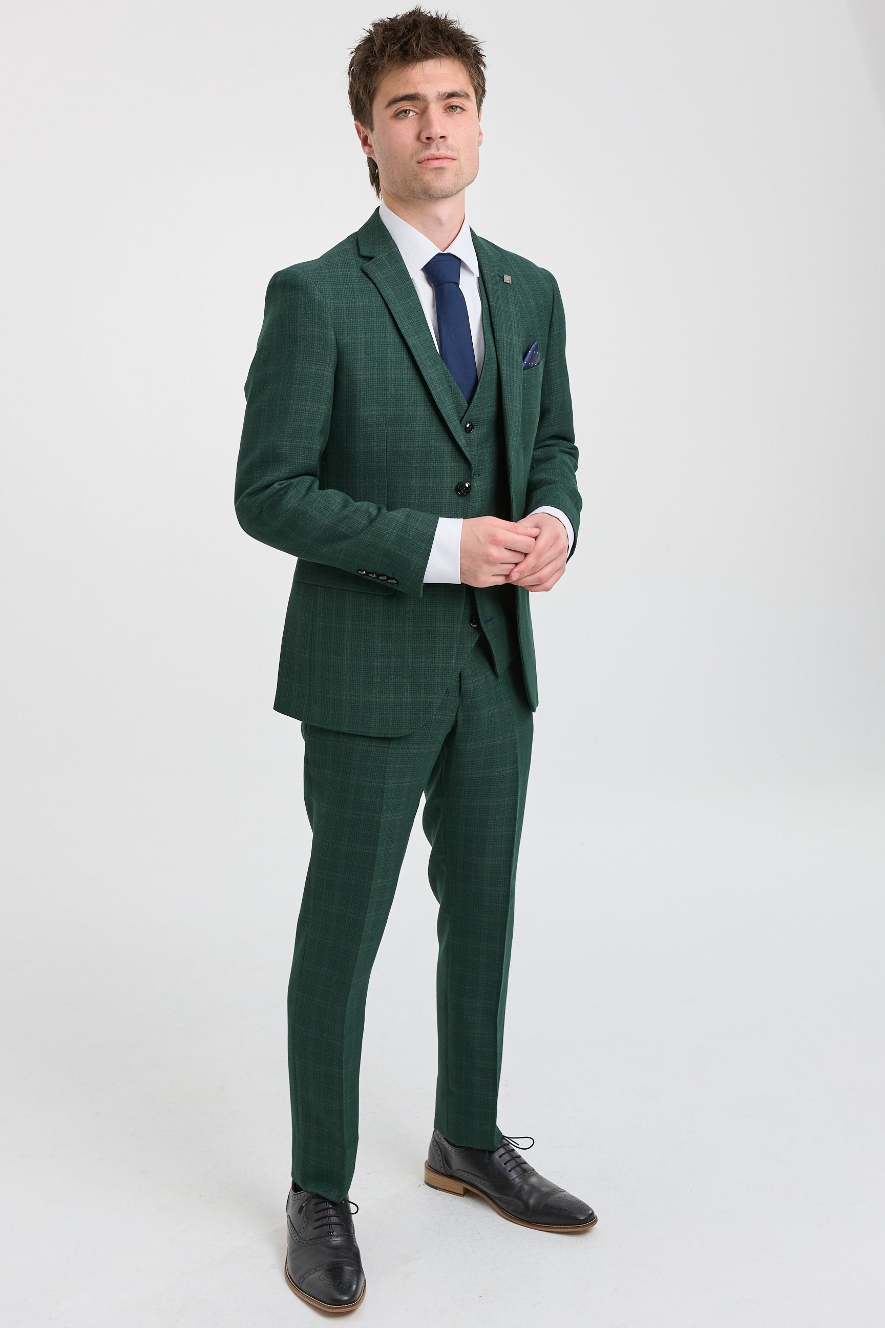 Leo - Traje de hombre de 3 piezas a cuadros verde de corte sastre