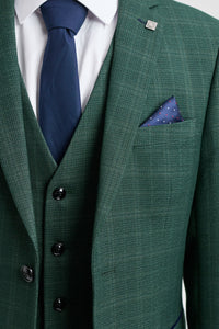 Leo - Traje de hombre de 3 piezas a cuadros verde de corte sastre