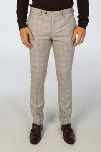 Leo - Pantalones de hombre a cuadros beige