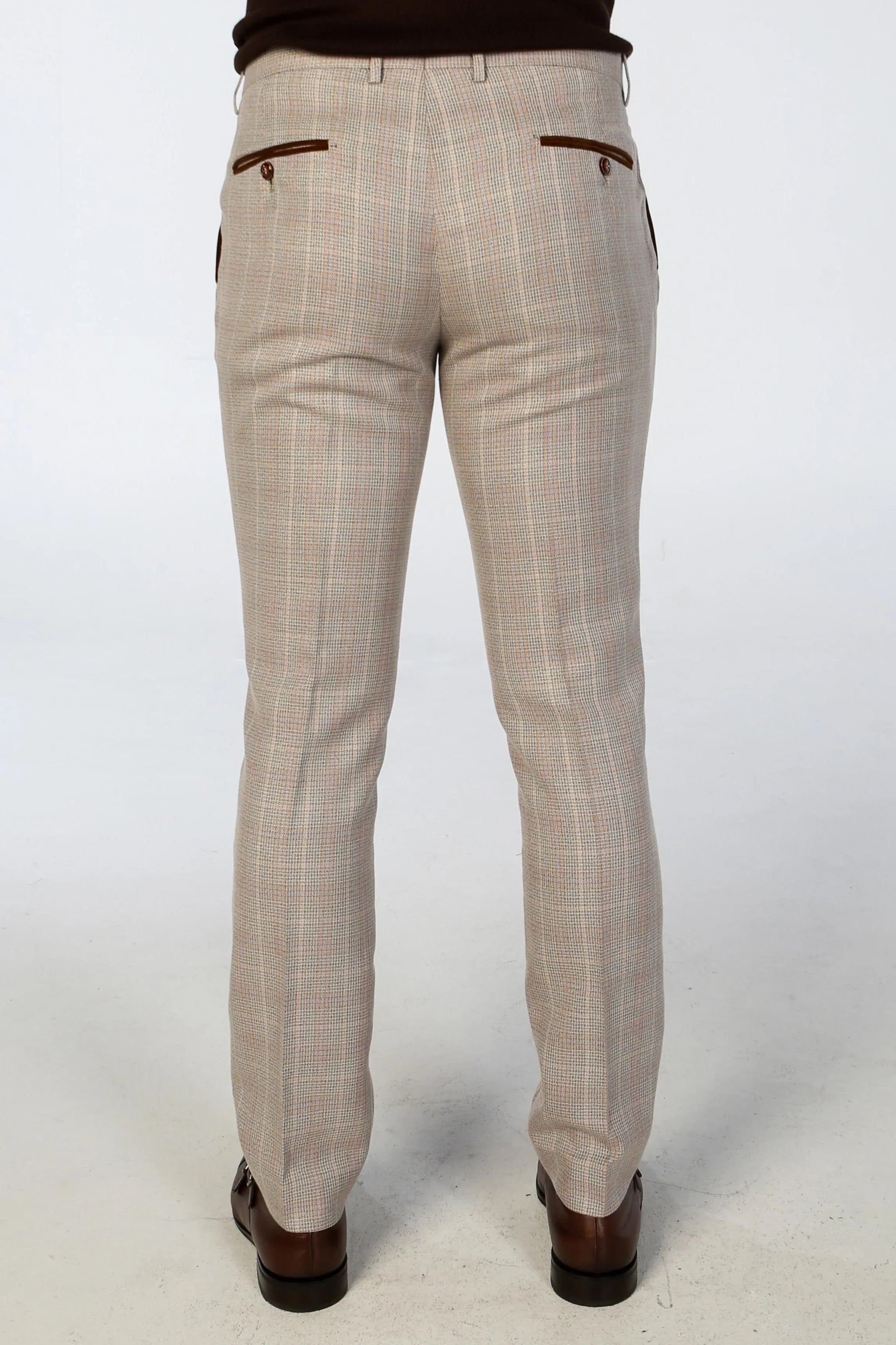 Leo - Pantalones de hombre a cuadros beige