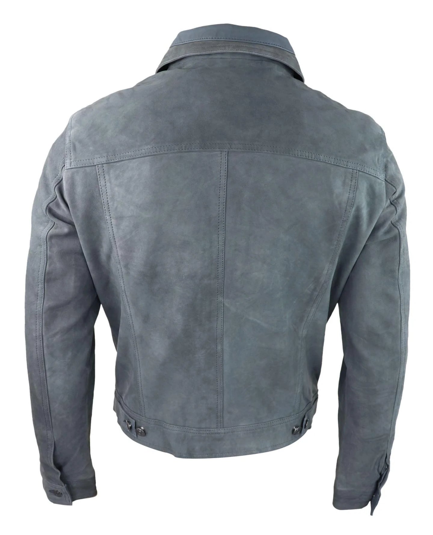 Chaqueta de gamuza auténtica para hombre, pantalones cortos vaqueros de mezclilla, estilo motero clásico vintage gris para hombre.