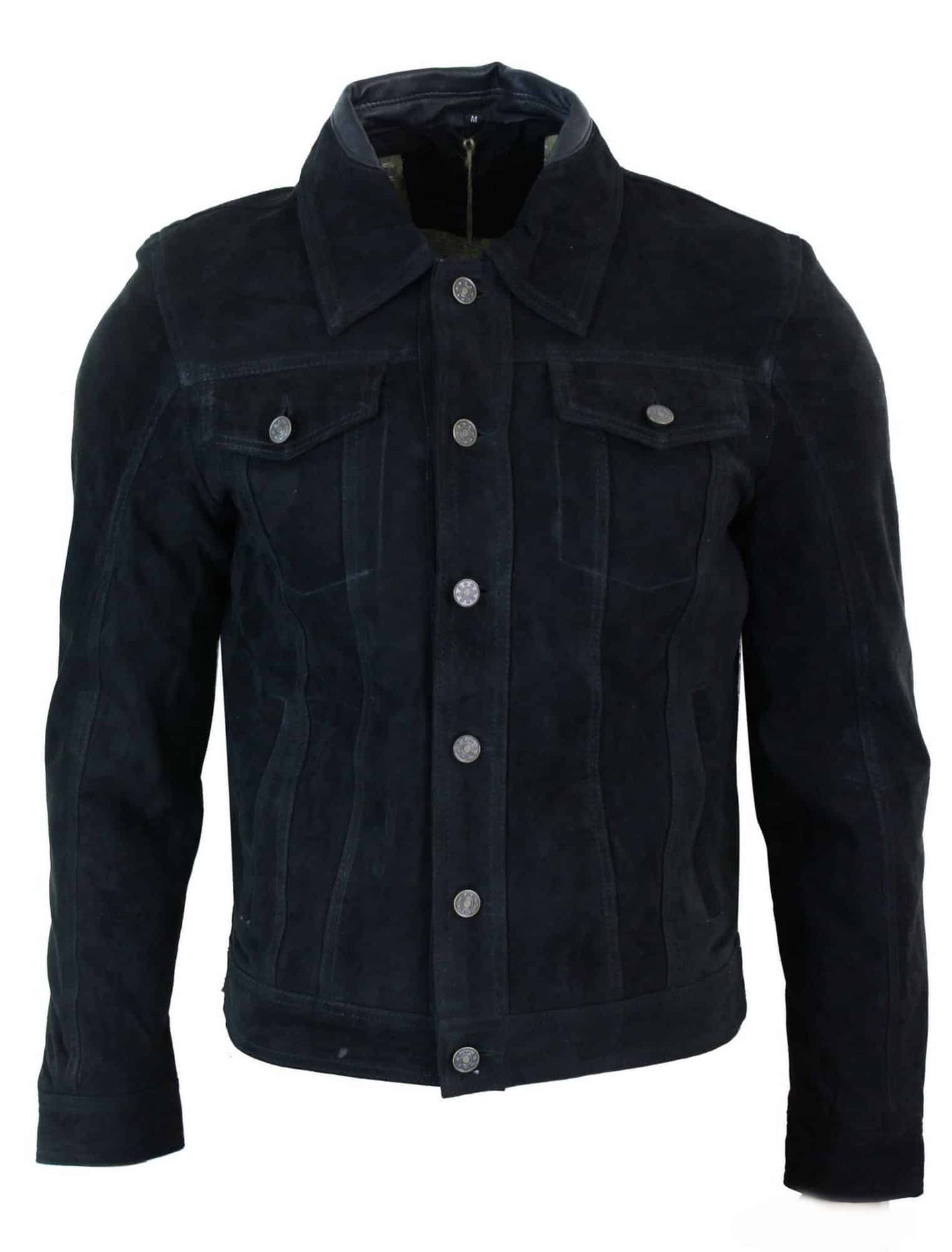 Chaqueta vaquera corta estilo retro vintage para hombre, de piel de ante auténtica, color negro.
