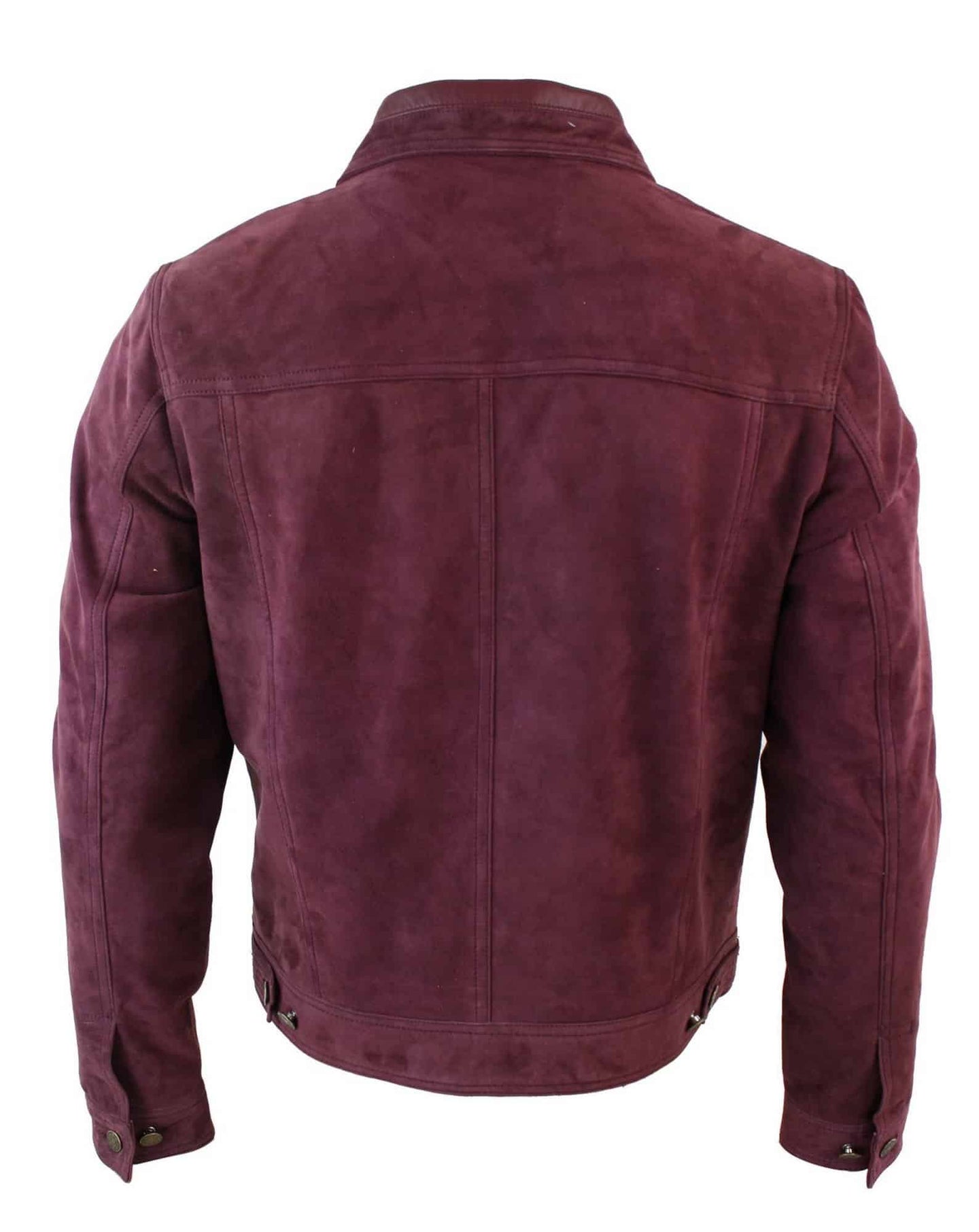 Chaqueta vaquera corta estilo retro vintage para hombre, de ante auténtico, color burdeos.