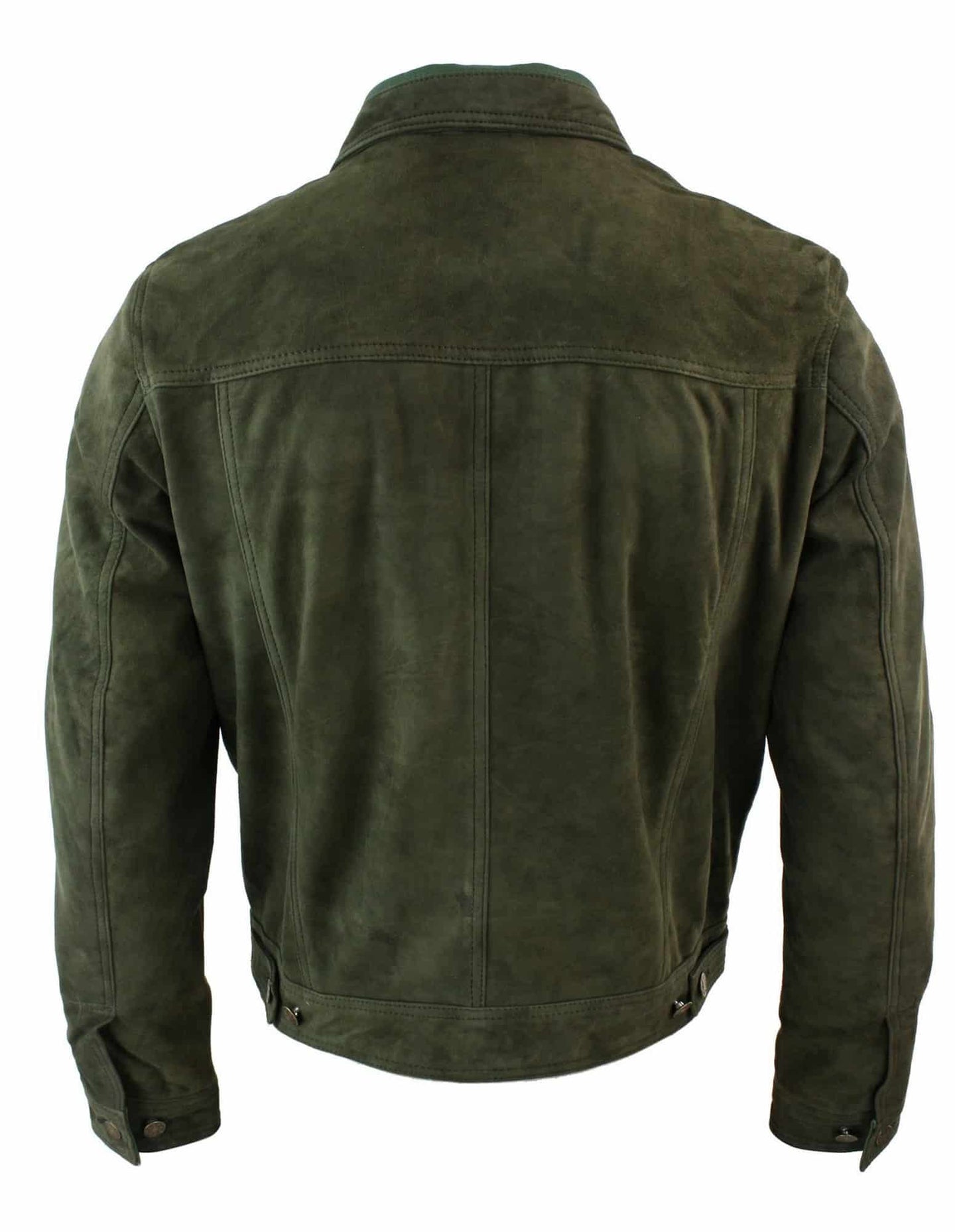 Chaqueta vaquera corta estilo retro vintage para hombre, de ante auténtico, color oliva.