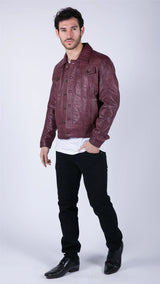 Chaqueta de piel auténtica para hombre, estilo retro vaquero burdeos, Brando Classic