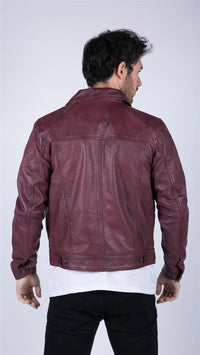 Chaqueta de piel auténtica para hombre, estilo retro vaquero burdeos, Brando Classic