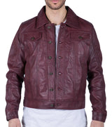 Chaqueta de piel auténtica para hombre, estilo retro vaquero burdeos, Brando Classic