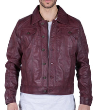 Chaqueta de piel auténtica para hombre, estilo retro vaquero burdeos, Brando Classic
