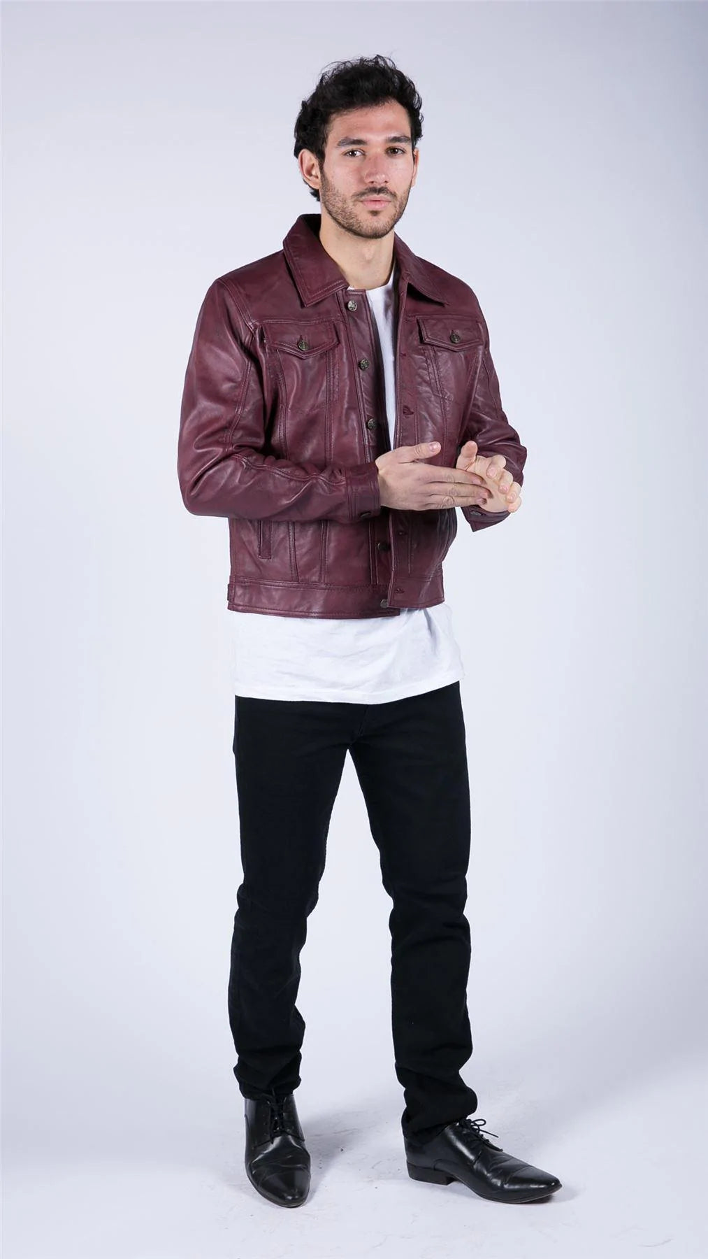 Chaqueta de piel auténtica para hombre, estilo retro vaquero burdeos, Brando Classic