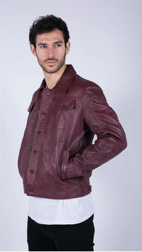 Chaqueta de piel auténtica para hombre, estilo retro vaquero burdeos, Brando Classic