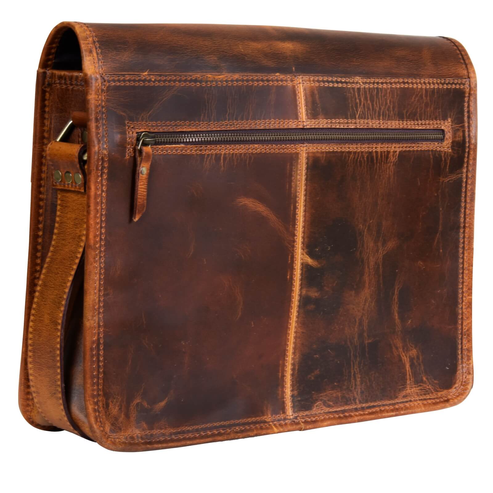 Bolso bandolera para portátil de piel auténtica - Hasta 15" - Marrón claro