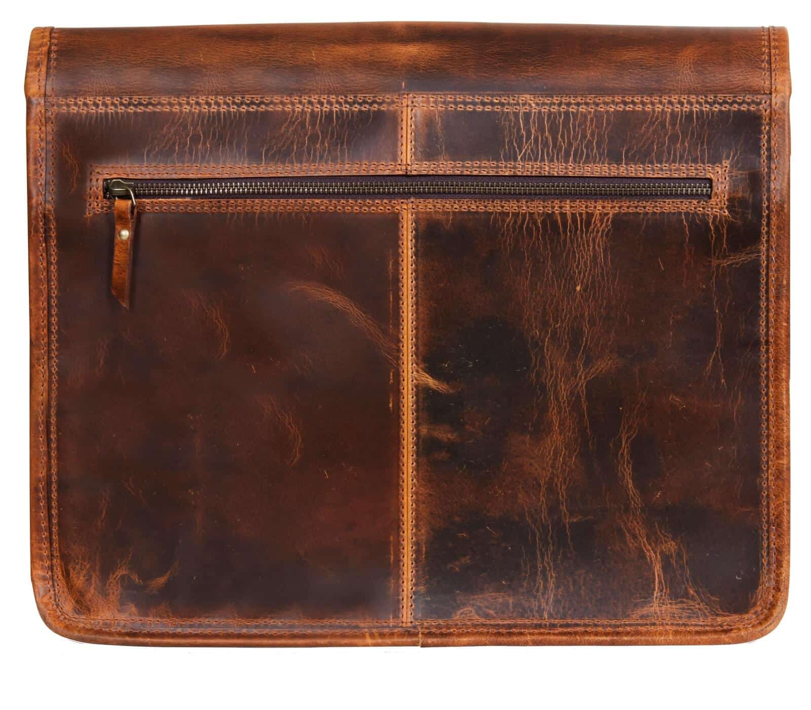 Bolso bandolera para portátil de piel auténtica - Hasta 15" - Marrón claro