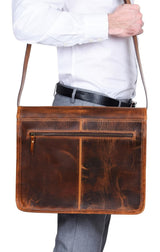 Bolso bandolera para portátil de piel auténtica - Hasta 15" - Marrón claro