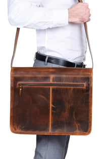 Bolso bandolera para portátil de piel auténtica - Hasta 15" - Marrón claro