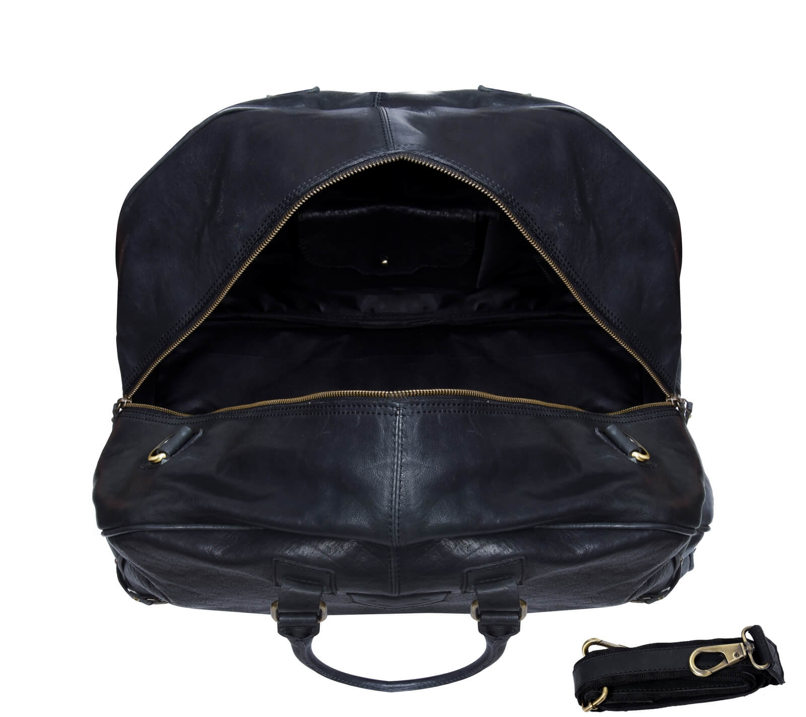 Bolso de viaje para hombre de cuero auténtico hecho a mano - Negro
