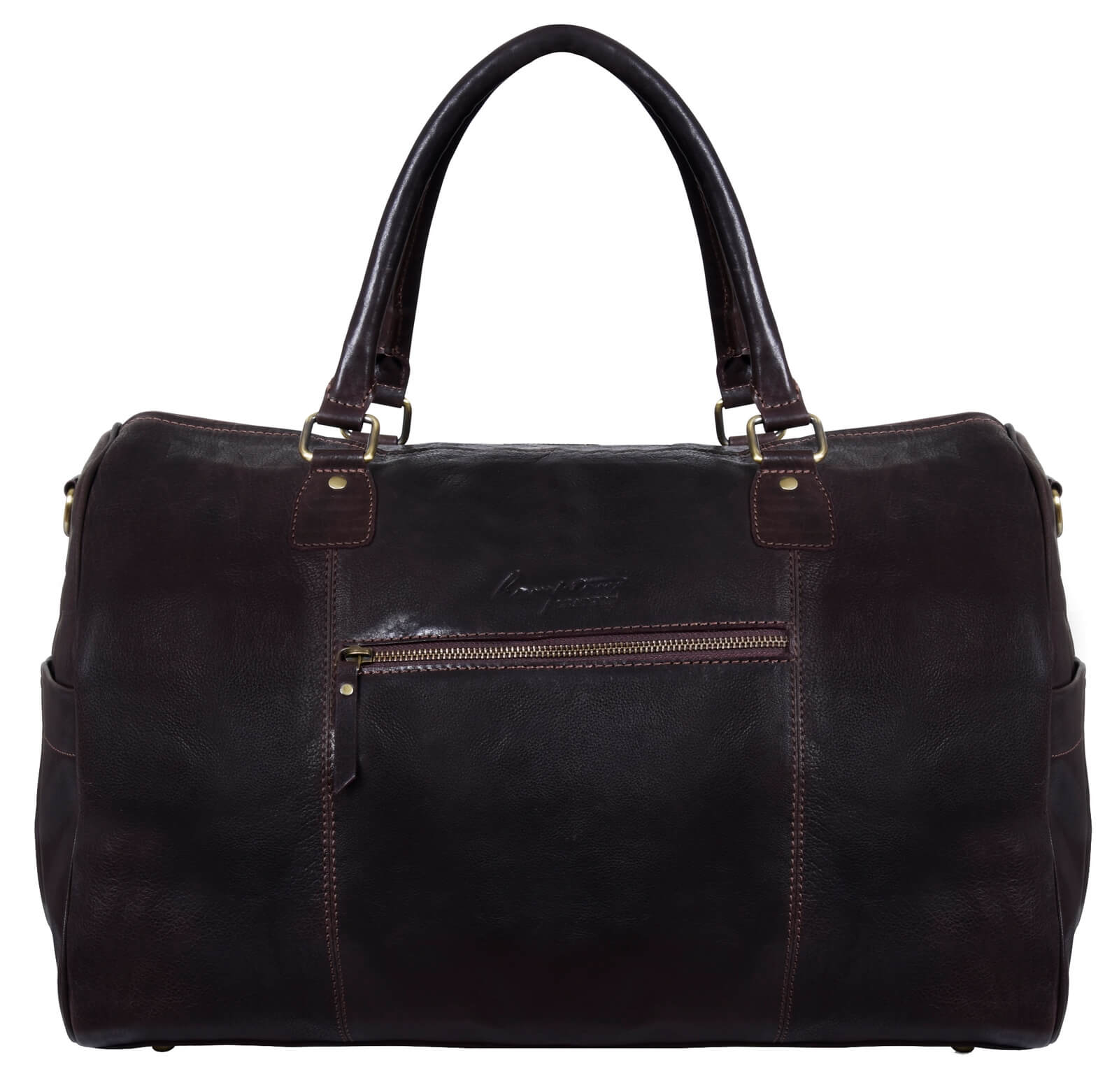 Bolso de mano vintage de piel auténtica - Marrón