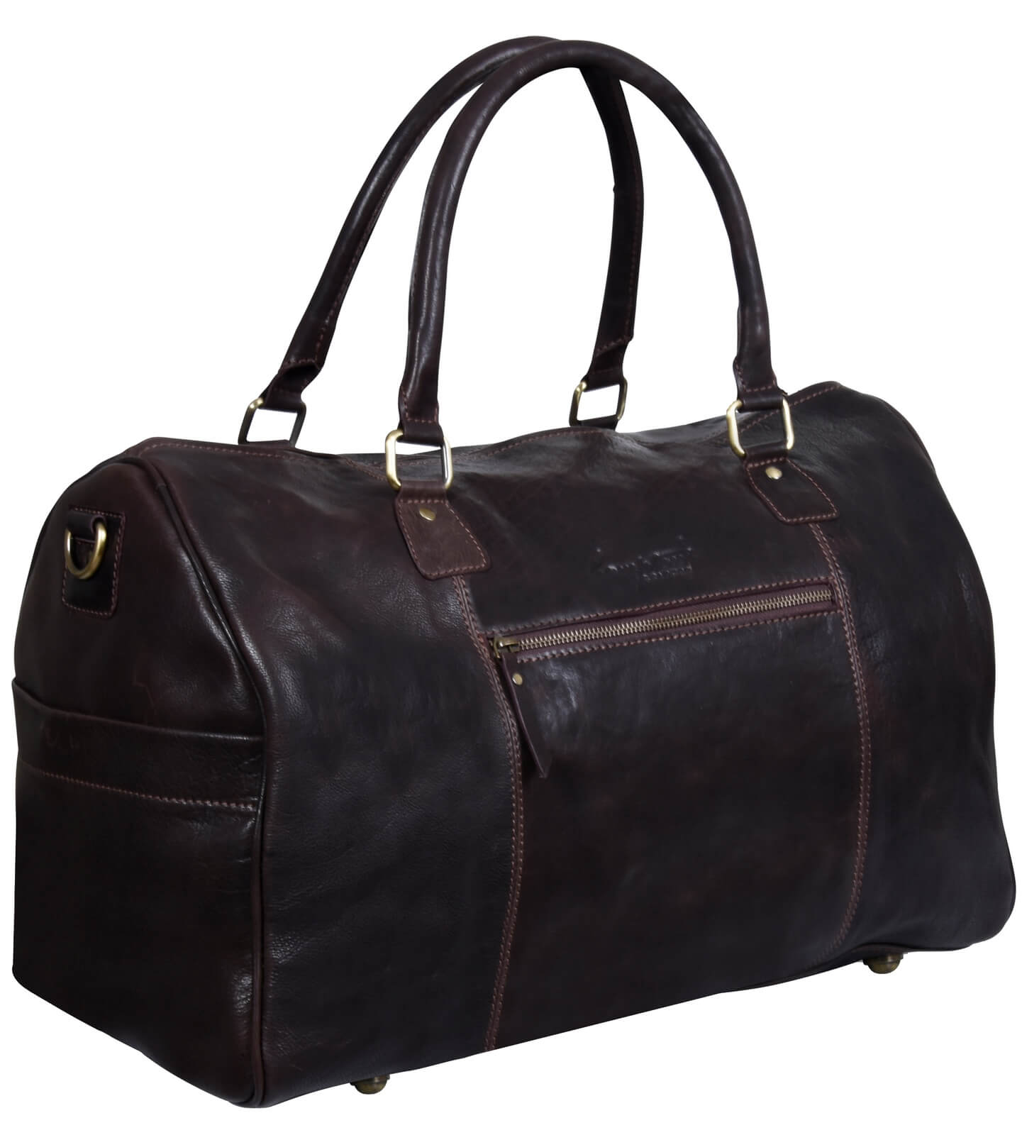 Bolso de mano vintage de piel auténtica - Marrón