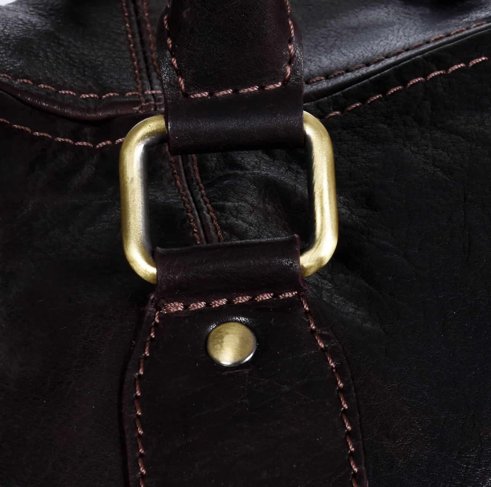 Bolso de mano vintage de piel auténtica - Marrón