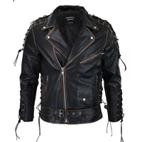 Chaqueta de cuero de vaca para hombre Live To Ride Original Cross Zip Brando Biker Motorcycle