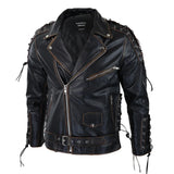 Chaqueta de cuero de vaca para hombre Live To Ride Original Cross Zip Brando Biker Motorcycle