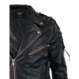 Chaqueta de cuero de vaca para hombre Live To Ride Original Cross Zip Brando Biker Motorcycle