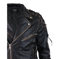 Chaqueta de cuero de vaca para hombre Live To Ride Original Cross Zip Brando Biker Motorcycle