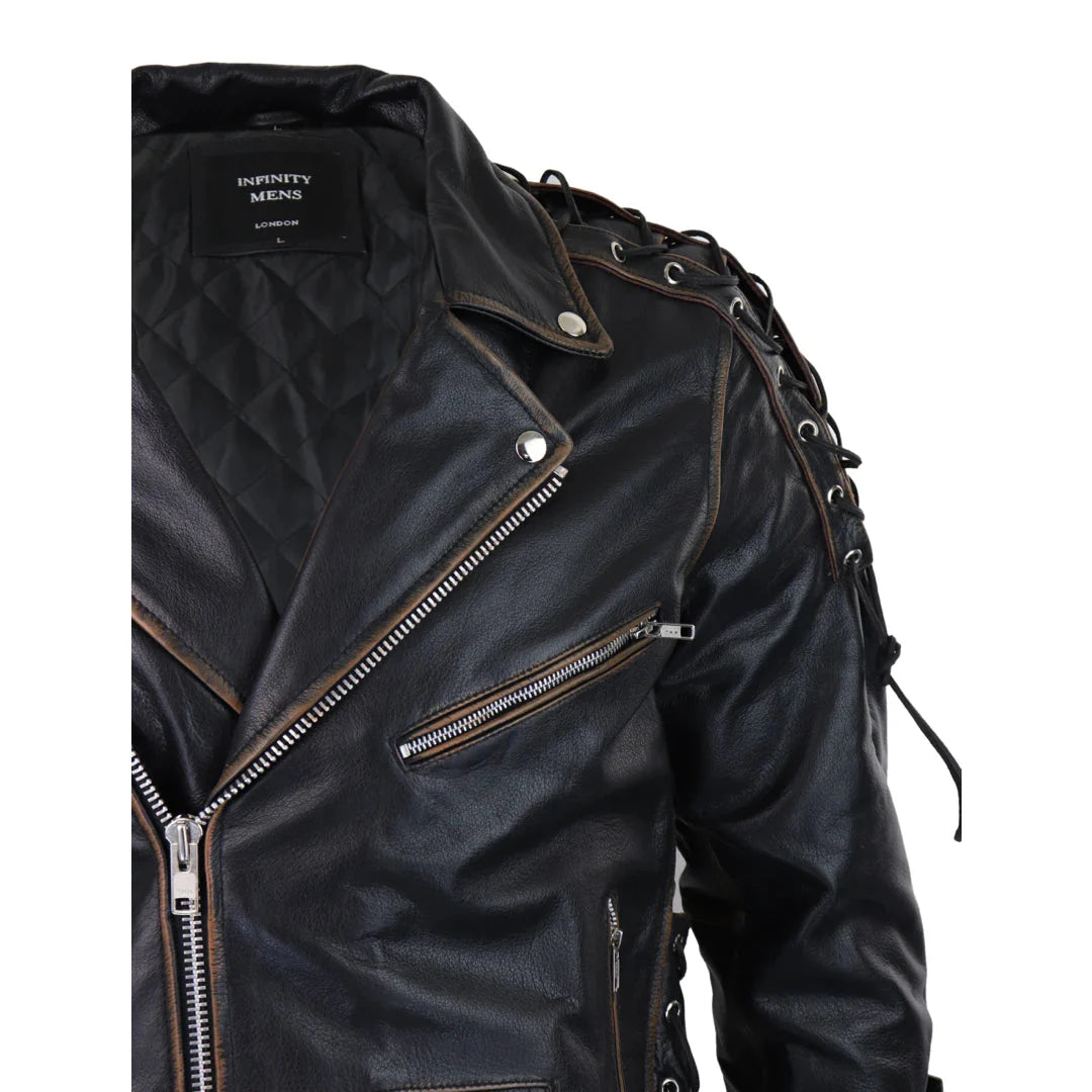 Chaqueta de cuero de vaca para hombre Live To Ride Original Cross Zip Brando Biker Motorcycle
