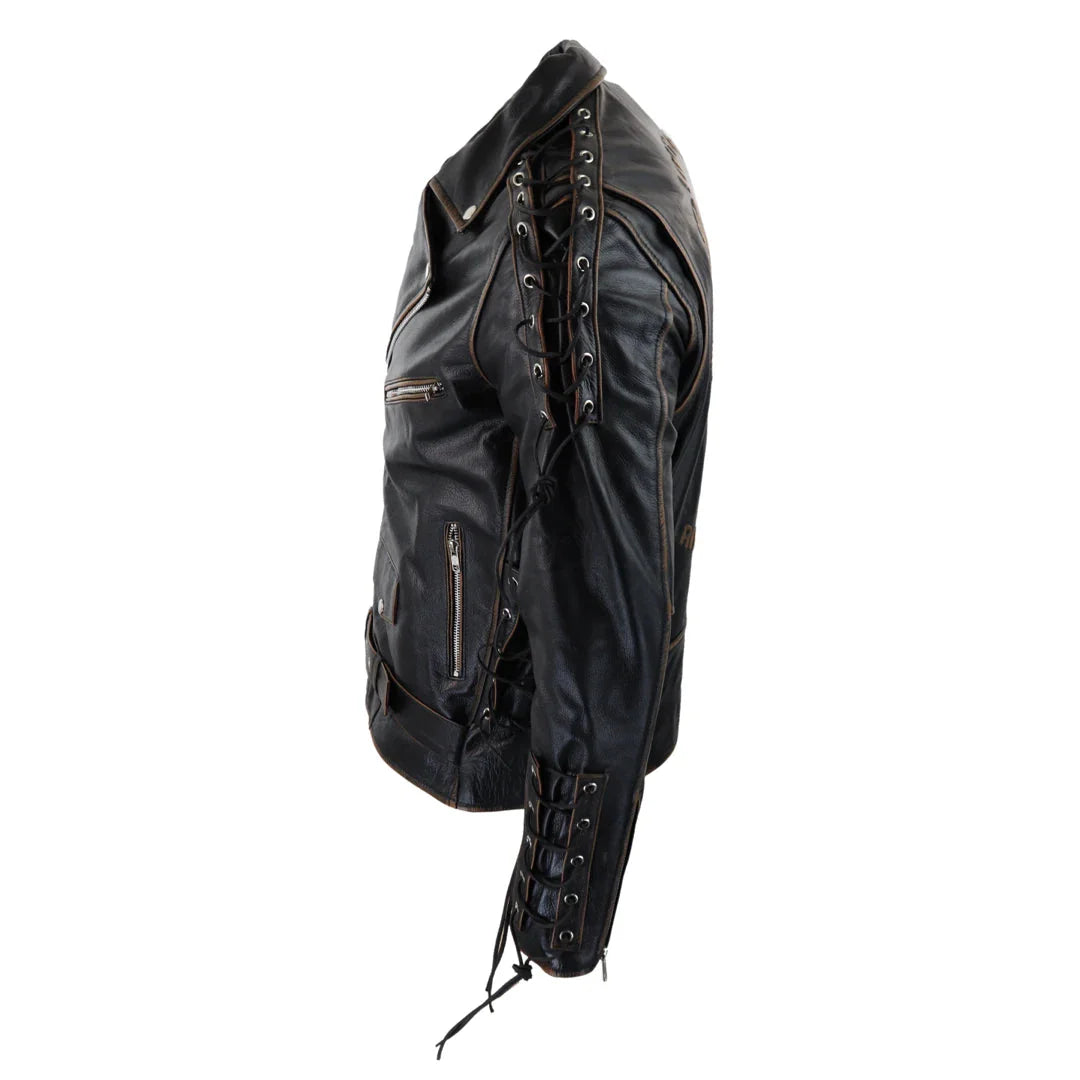 Chaqueta de cuero de vaca para hombre Live To Ride Original Cross Zip Brando Biker Motorcycle
