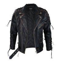 Chaqueta de cuero de vaca para hombre Live To Ride Original Cross Zip Brando Biker Motorcycle