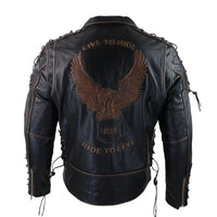 Chaqueta de cuero de vaca para hombre Live To Ride Original Cross Zip Brando Biker Motorcycle
