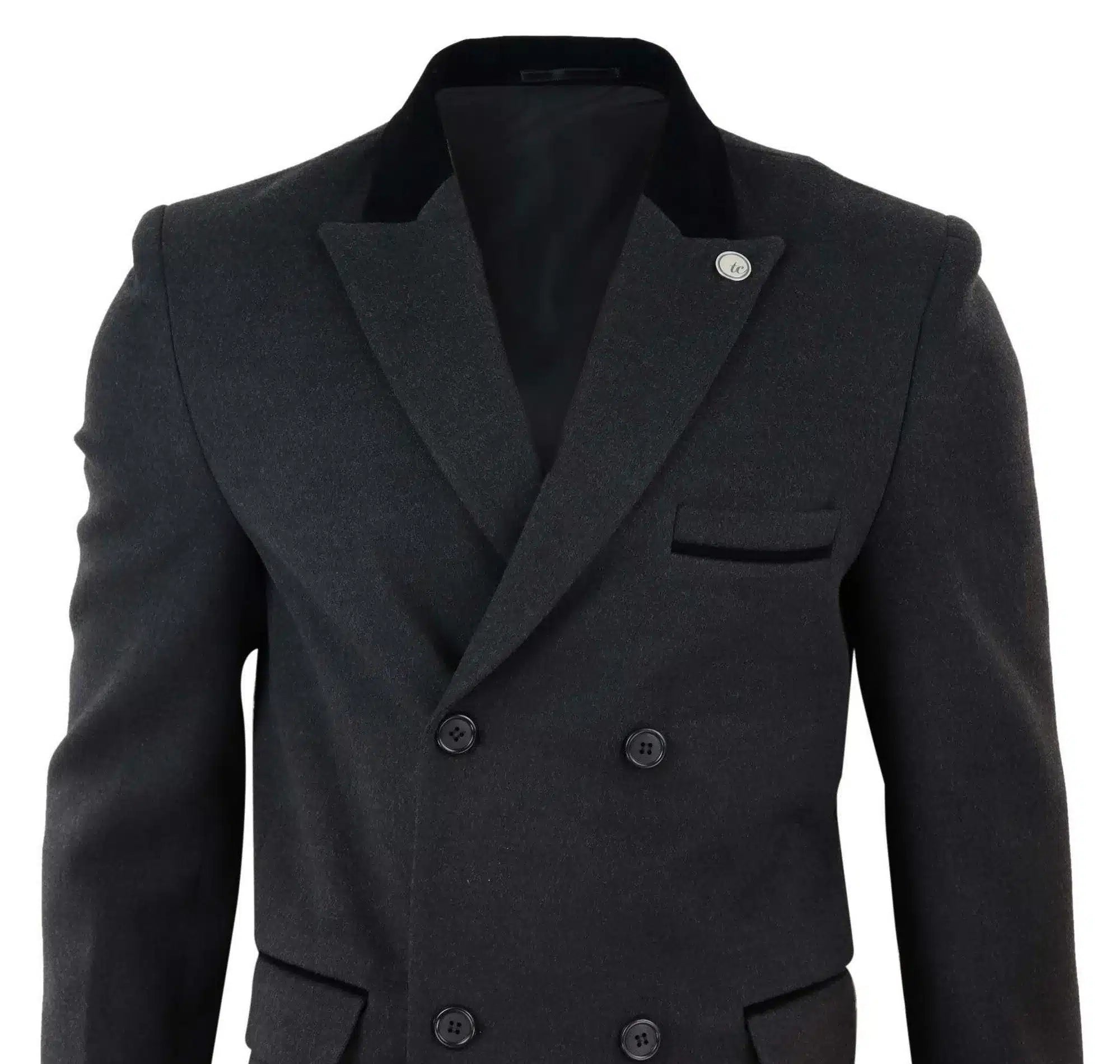 Abrigo cruzado de 3/4 de largo para hombre, color carbón.