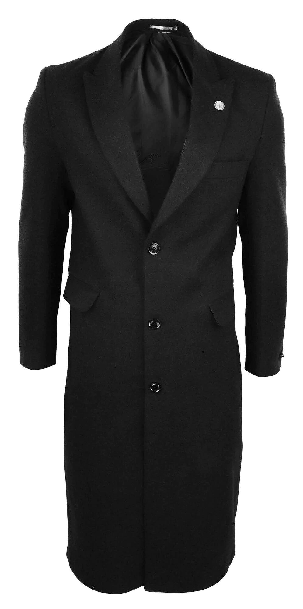 Abrigo largo para hombre, estilo gabardina, de tacto lanudo, color carbón, estilo años 20.