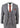 Traje gris de tres piezas con chaleco cruzado.
