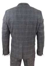 Traje de tres piezas para hombre Marc Darcy Scott, gris con cuadros azules.