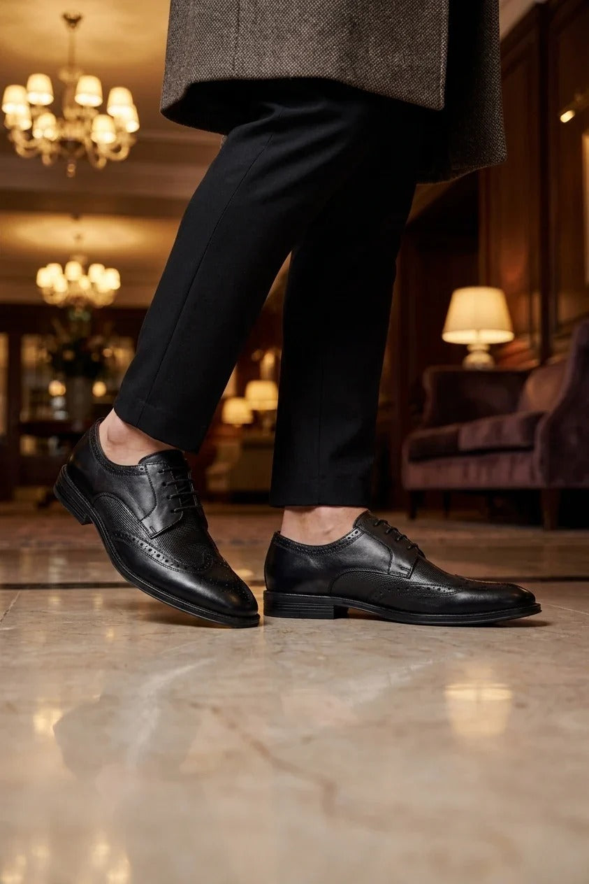Lorenzo - Zapatos Oxford de hombre de piel negra bruñida