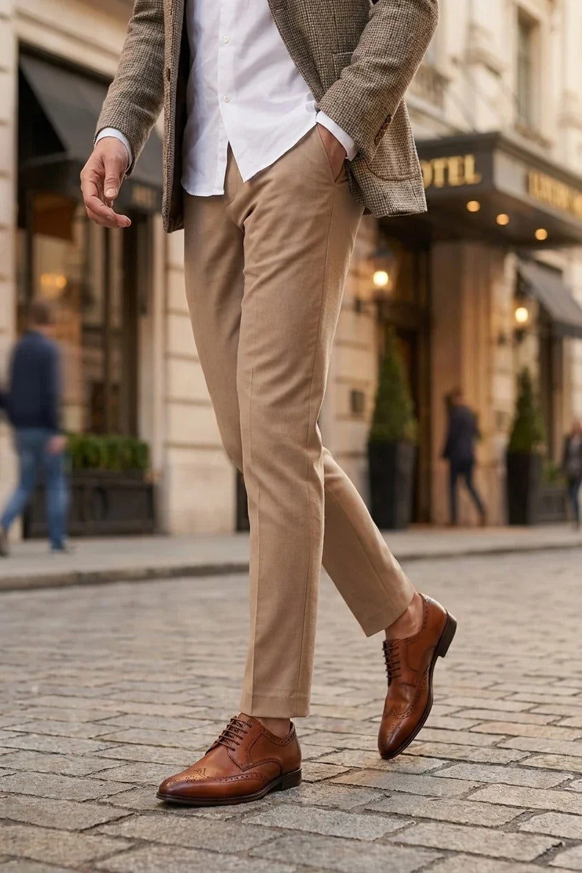 Lorenzo - Zapatos Oxford de cuero bruñido color tostado para hombre