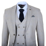 Luis - Traje de tres piezas para hombre, color crema a cuadros, corte ajustado