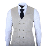 Luis - Traje de tres piezas para hombre, color crema a cuadros, corte ajustado