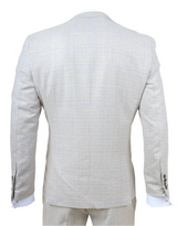 Luis - Traje de tres piezas para hombre, color crema a cuadros, corte ajustado
