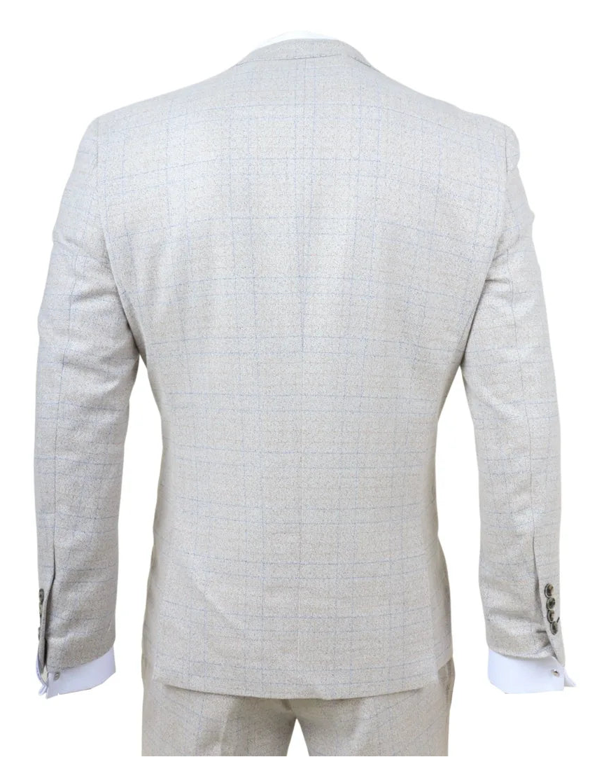 Luis - Traje de tres piezas para hombre, color crema a cuadros, corte ajustado