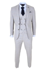 Luis - Traje de tres piezas para hombre, color crema a cuadros, corte ajustado
