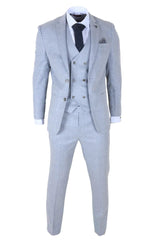 Luis - Traje de tres piezas para hombre, azul claro a cuadros, corte ajustado