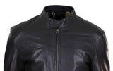 Chaqueta clásica de cuero auténtico estilo motero para hombre - Negra
